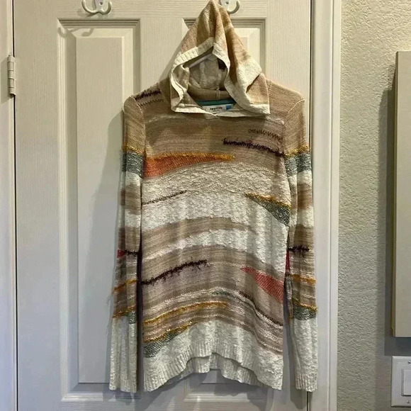 Anthropologie Sparrow Elvra Hoodie Pullover Neutral Geometric Pattern Sz M - Picture 1 of 11